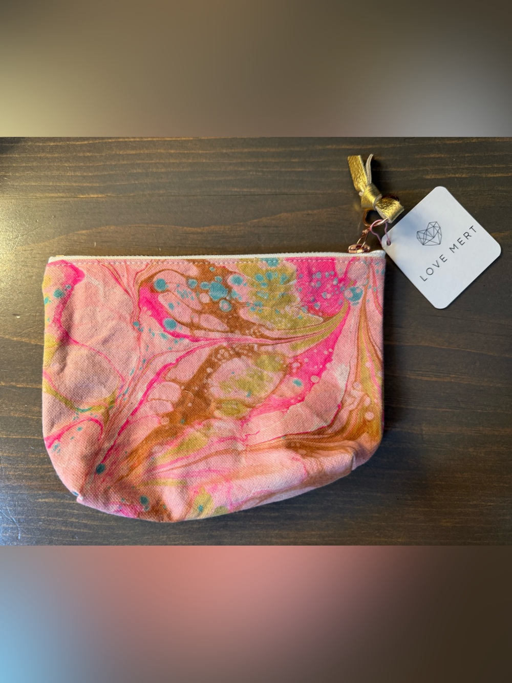 Pink Marble-print Canvas Pouch
